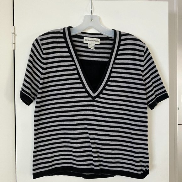 COPY - Black and White Striped Knit Top Size M - Picture 1 of 4